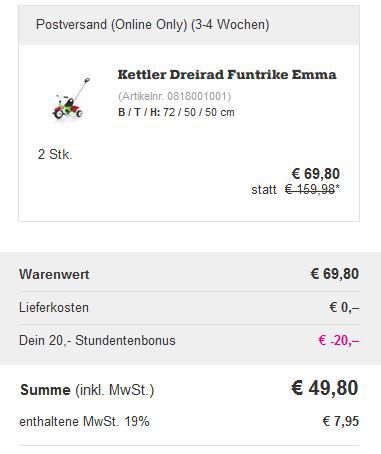 KETTLER Funtrike Emma statt 48€ für 34,90€ oder 2 Stück für 49,80   Top