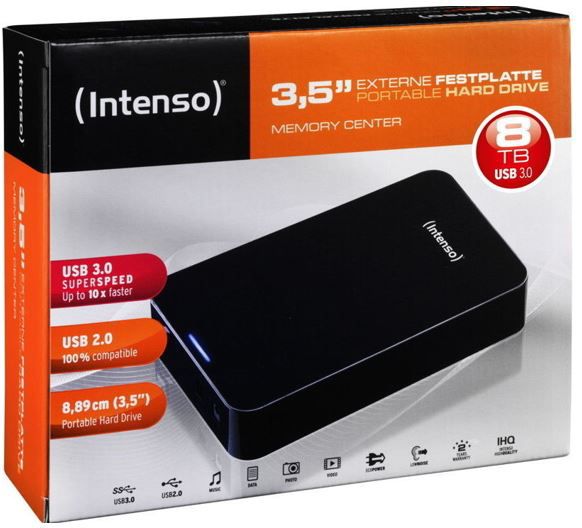 Intenso Memory Center 8TB   USB 3.0 externe Festplatte für 154,99€ (statt 176€)