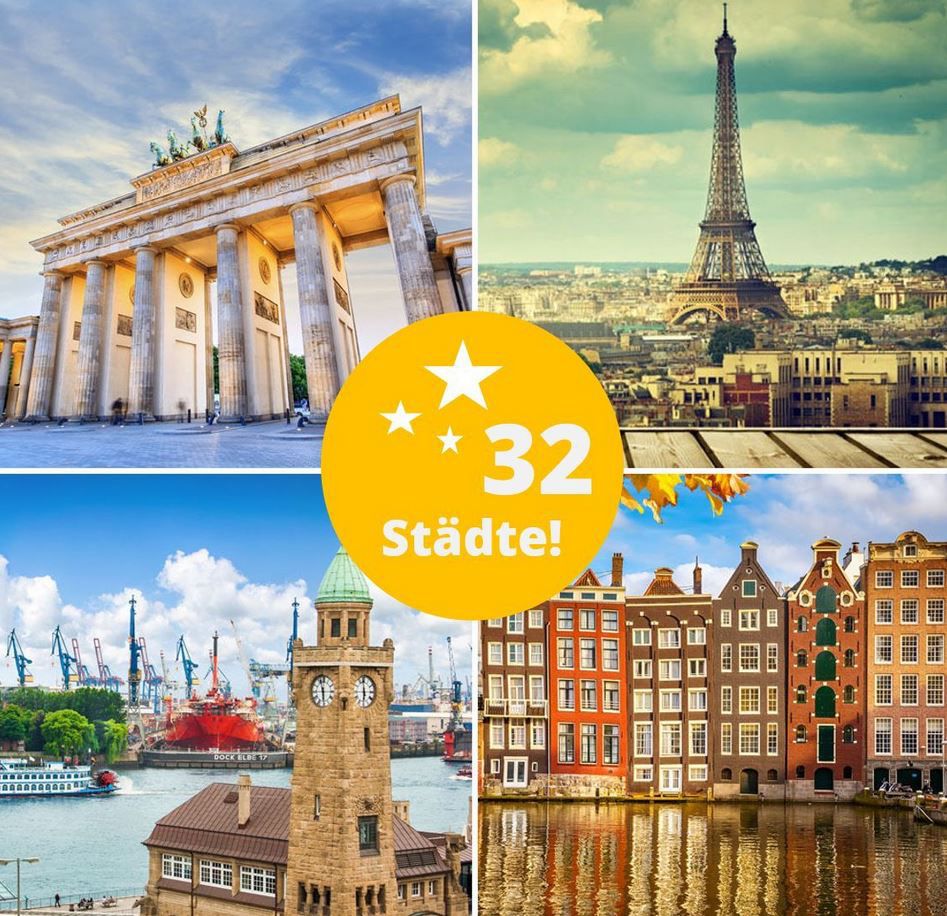 3 Tage Kurzurlaub für 2 Personen in einem von 60 verschiedenen 3* & 4* Hotels in Europa für 98€