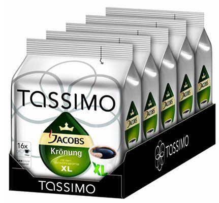 5er Pack Tassimo Jacobs Krönung XL (5 x 16 Portionen) ab 16,10€ (statt 20€)   Prime Sparabo