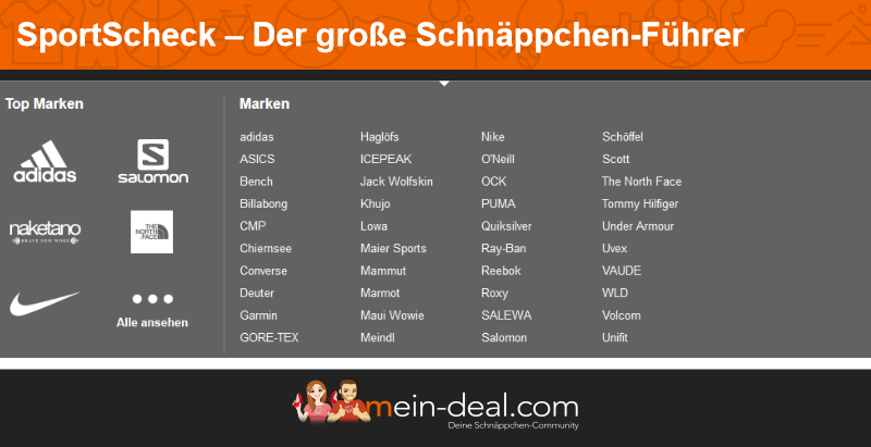 Adidas, ASICS, Bench und viele andere Marken finden sich unter der Marken-Suche.
