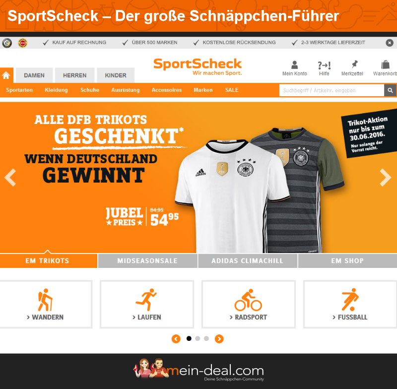 Die Startseite des Online-Shops mit der DFB-Trikot Aktion