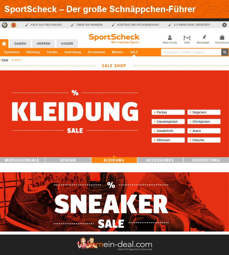 Screenshot des SALE-Portals SportSchecks