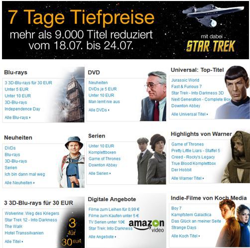 Amazon 7 Tage DVD und Blu-ray Tiefpreise - z.B. Filme zum Leihen für 0,99€ Amazon 7 Tage DVD und Blu ray Tiefpreise z.B. Filme zum Leihen für 0,99€
