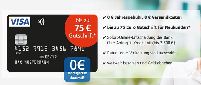 Verlängert! Schwarze VISA Kreditkarte ohne Jahresgebühr + bis zu 75€ Gutschrift