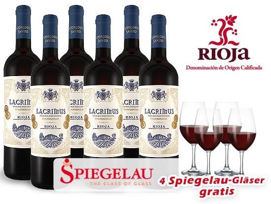 Top! Rioja Lacrimus von Javier Rodriguez 12 Fl. für 84,95€ oder 6 Fl. + 4 Spiegelau Rotwein Gläser  für 49,94€