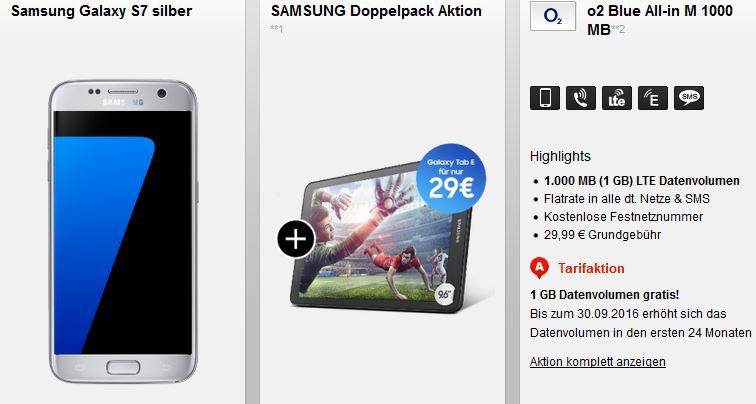 Samsung S7 + Galaxy Tab E + O2 Flat + 2 GB Daten für 29,99€ mtl. Samsung S7 + Galaxy Tab E + O2 Flat + 2 GB Daten für 29,99€ mtl.