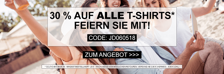 TOP! 30% Rabatt auf alle Herren und Damen T Shirts bei Jeans Direct