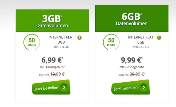 Telekom 6GB LTE Flat für 9,99€ mtl. oder 3GB für 6,99€ mtl.