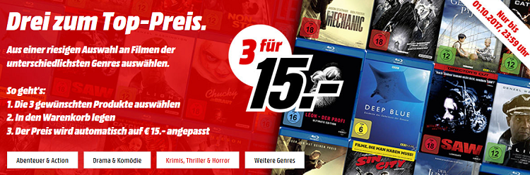 Media Markt: 3 Filme für 15€