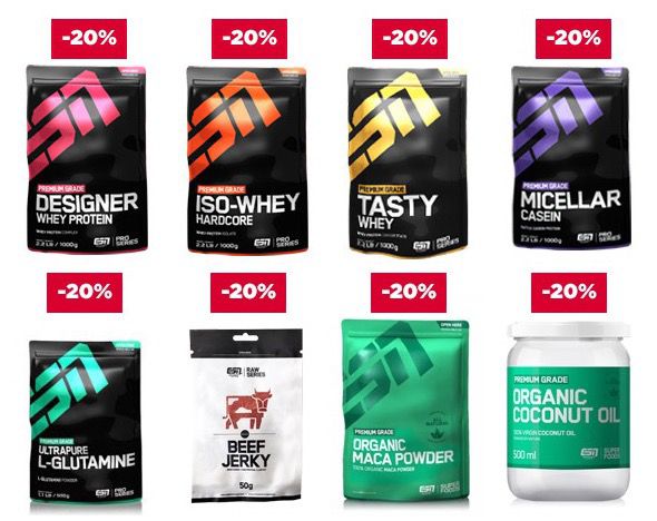 20% auf Produkte von ESN auch auf Staffelpreise z.B. ESN Designer Whey 2500g für 41,82€