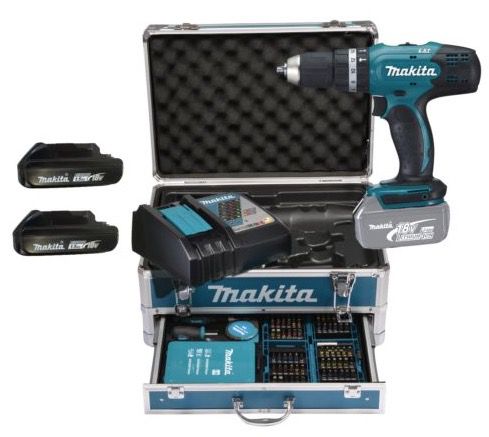 Makita DHP453RFX2 Akku Schlagbohrschrauber + Alu Koffer & 96 tlg. Zubehör für 207,40€ (statt 244€)