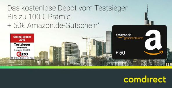 Kostenloses comdirect Depot mit 100€ Prämie + 50€ Amazon.de Gutschein*   keine Schufa Abfrage!