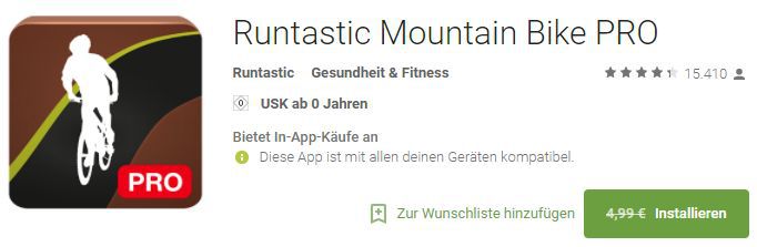 Runtastic Mountain Bike Pro (Android) kostenlos