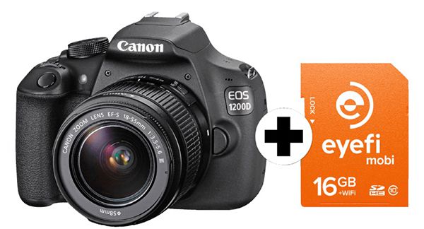 Canon EOS 1200D + 18 55mm Objektiv + 16GB Eyefi Speicherkarte für 299€ (statt 365€)