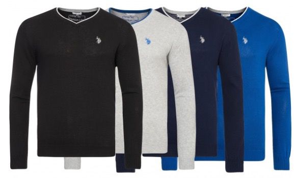 U.S. POLO ASSN. V Neck Herren Pullover mit Ellenbogen Patch für 27,89€ (statt 35€)