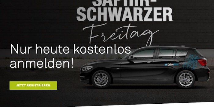 Nur heute zum Black Freitag! DriveNow Anmeldung für 0€ (statt 29€)