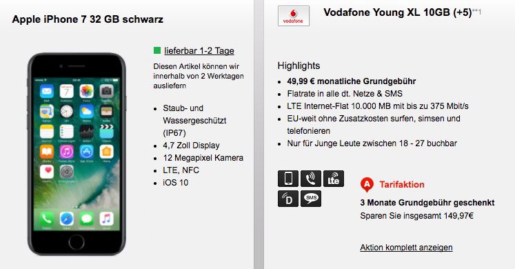 Vodafone Young Xl Mit 10gb Lte Fur 49 99 Mtl Iphone 7 Ab 1 Nur Junge Leute