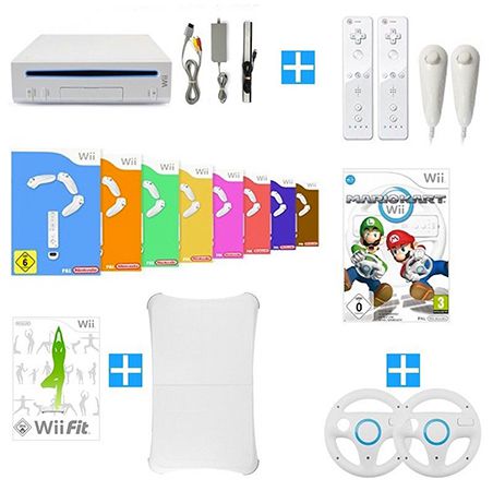 Wii Konsole + 8 Spiele + Mario Kart + Wii Fit + Balance Board + Remote für 99,99€ (B Ware)