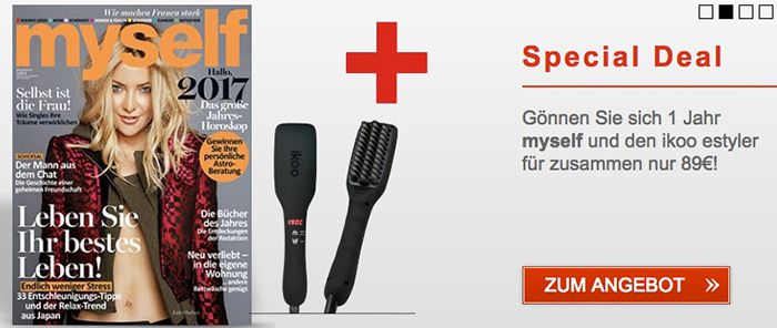 12 Ausgaben der myself + ikoo e styler Glätteisen mit Bürste für 89€