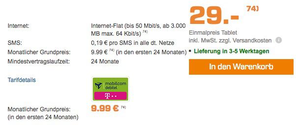 Geht wieder! Telekom 3GB LTE Daten Tarif für 9,99€ mtl. + HUAWEI Mediapad M2 für 29€ (statt 333€)