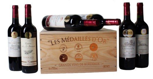 6 Flaschen goldprämierte Bordeaux Weine in Holzkiste für 44,94€