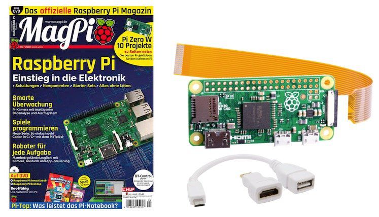 6 Ausgaben MagPi + Raspberry Pi Zero W inkl. HDMI Konverter für 54,80€