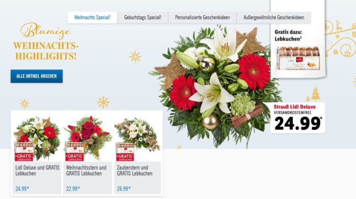 30% auf Blumen & Weihnachtssträuße + VSK frei + teilweise gratis Lebkuchen