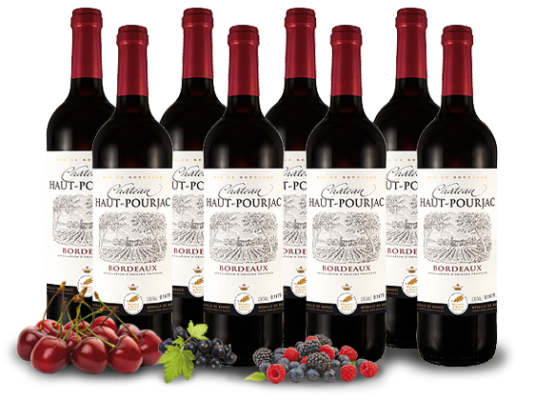 8 Flaschen Château Haut Pourjac Bordeaux   Rotwein für 39€