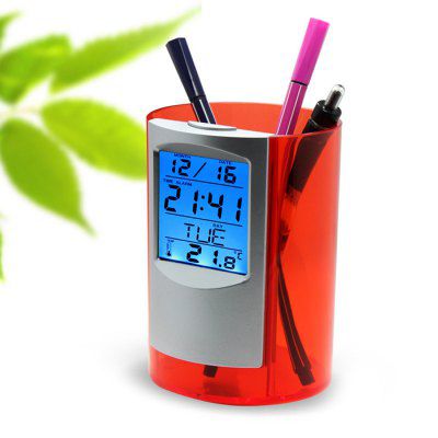 Multifunktionale Halterung für Stifte mit digitaler Uhr, Wecker und Thermometer für 5,42€