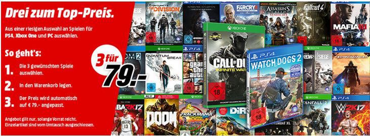 Abgelaufen! Media Markt: 3 Games (PC, Xbox One, PS4) für nur 79€ + Konsole ab 333€