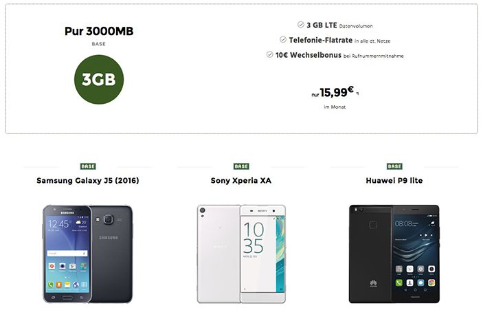 Base Allnet mit 3GB LTE für 15,99€ mtl. + Smartphone ab 1€   junge Leute mit 4GB!