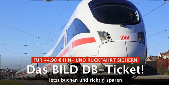 Deutsche Bahn Hin  & Rückfahrt inkl. Sitzplatzreservierung für 44,90€