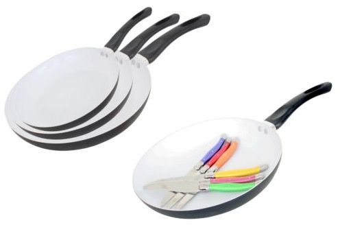 3er Set Keramik Pfannen oder 1 Pfanne + Steakmesser für je 16,99€