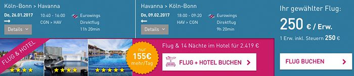 Super Last Minute Flüge von Köln nach Havanna und zurück für 250€