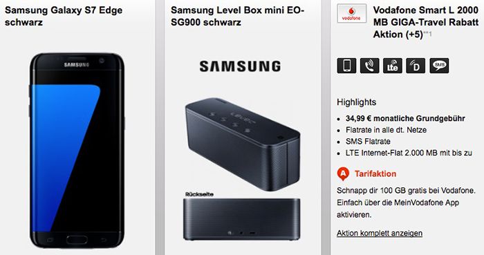 Samsung Galaxy S7 edge + Samsung Level Box + Vodafone Allnet Flat + 2GB LTE für 34,99€ mtl.