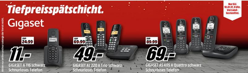 Media Markt GIGASET Tiefpreisspätschicht   GIGASET AL 220 A Trio mit AB und 3 Mobilteilen für nur 49€