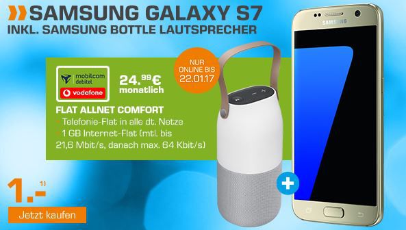 Samsung Galaxy S7 + Samsung Bottle Lautsprecher + Vodafone AllNet Flat + 1 GB Daten für nur 24,99€ mtl.