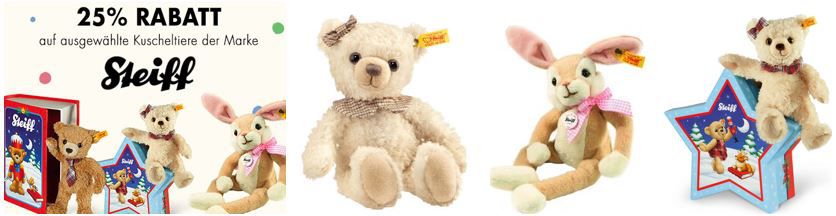 Steiff Kuscheltiere Sale bis 50% Rabatt + 20% extra Rabatt! Teddybär Carlo in Märchenbuchbox ab 19,99€ (statt 32€)