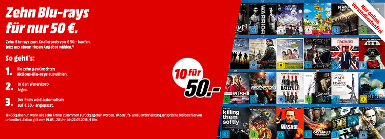 MediaMarkt: 10 Blu rays kaufen   nur 50€ bezahlen