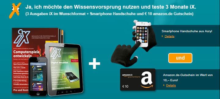 3 Ausgaben iX + 10€ Amazon Gutschein für 13,50€