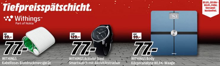 Media Markt Whithing Tiefpreisspätschicht: Withings Activité STEEL, Activity Tracker statt 129€ für 77€