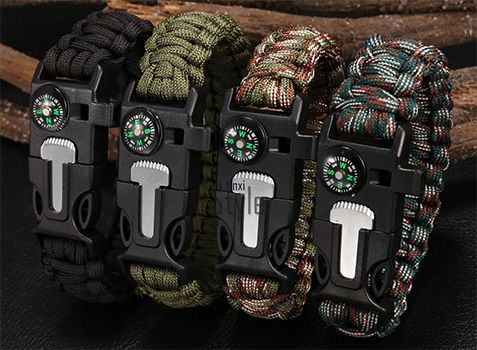 5 in 1 (Pfeife, Feuerstein, Schaber, Kompass, Flaschenöffner) Outdoor Armband für 1,21€