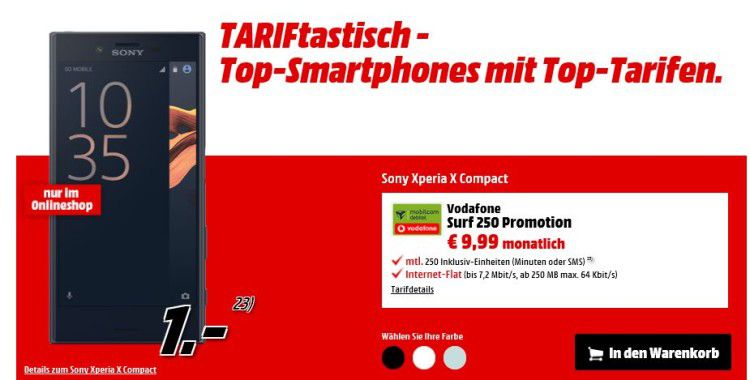 Geht noch! Sony Xperia X Compact für 280,75€ dank Schubladenvertrag (statt 340€)