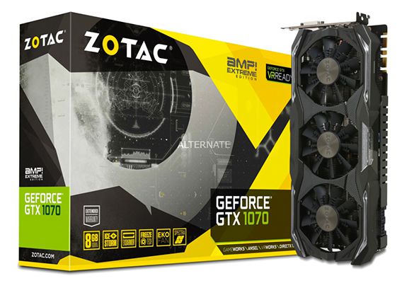 ZOTAC GeForce GTX 1070 AMP! Extreme Core 8GB Grafikkarte + Fortnite Counterattack Set für 279€ (statt 428€)