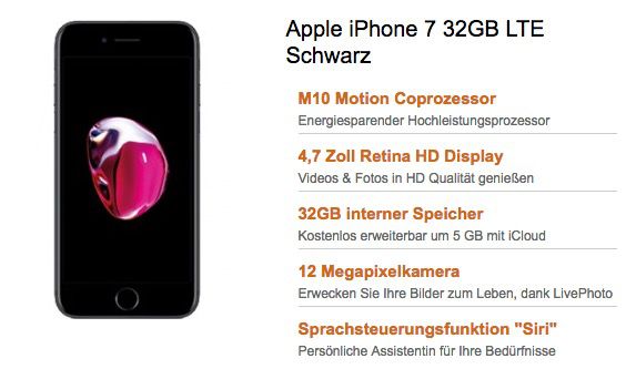 iPhone 7 32GB für 1€ + Vodafone Smart L mit 2GB LTE für 36,99€ mtl.