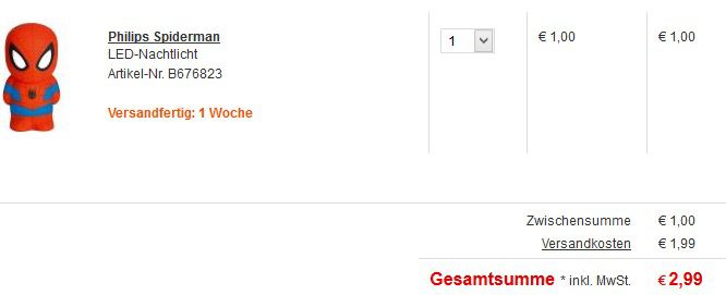 Vorbei! Philips Spiderman LED Nachtlicht für 2,99€ (statt 16€)