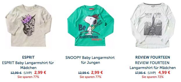 Bis zu 50% auf Kinder Langarmshirts + weitere 15% dank Gutschein