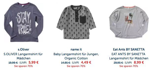 Bis zu 50% auf Kinder Langarmshirts + weitere 15% dank Gutschein