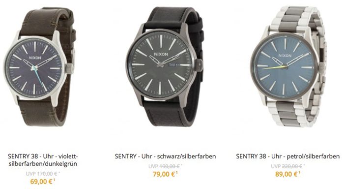 Nixon Uhren Sale in der Zalando Lounge   z.B. Nixon Sentry 38 Uhr mit Lederarmband für 75€ (statt 91€)